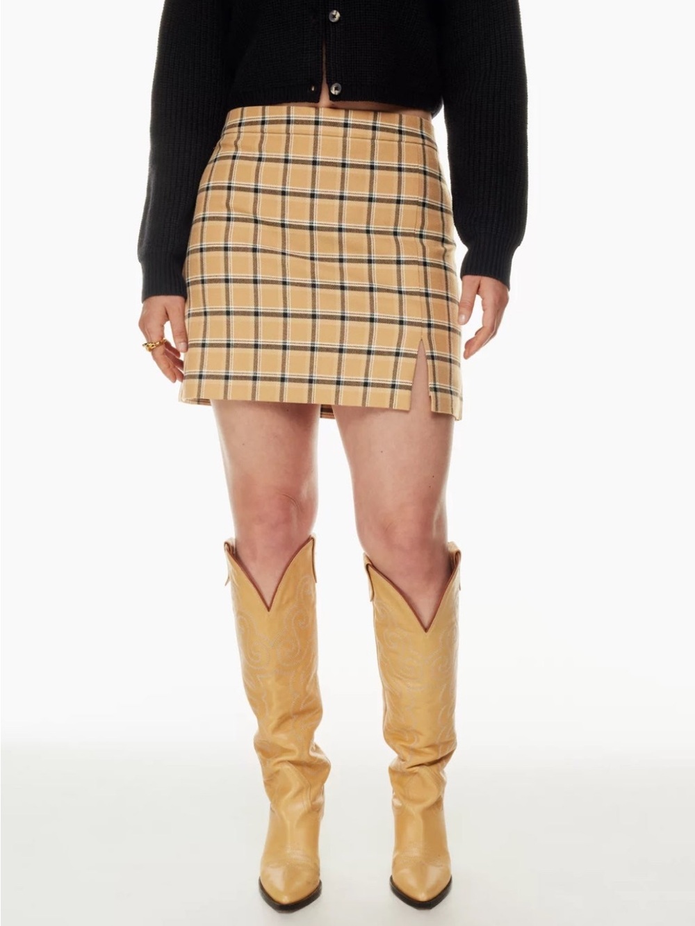 EUC Aritzia Wilfred Plaid Tan Patio Mini Skirt 6